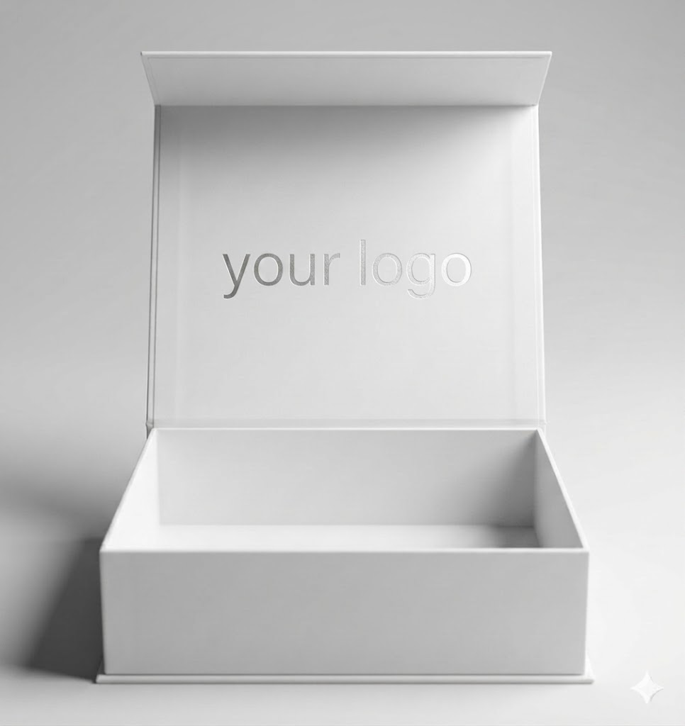 Custom White Rigid Paperboard Magnetic Book Style Box with Ribbon Pull Gold Logo for Wedding Jewelry Apparel Box Packaging