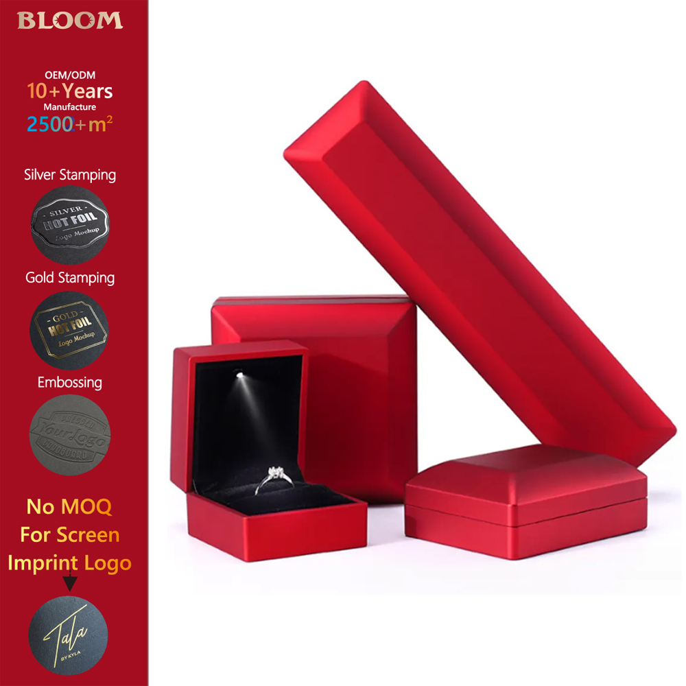 Factory Handmade Simple Style LED Light Ring Box Wholesale Price for Red Green Blue Black Purple Jewelry Ring Bangle Boxes
