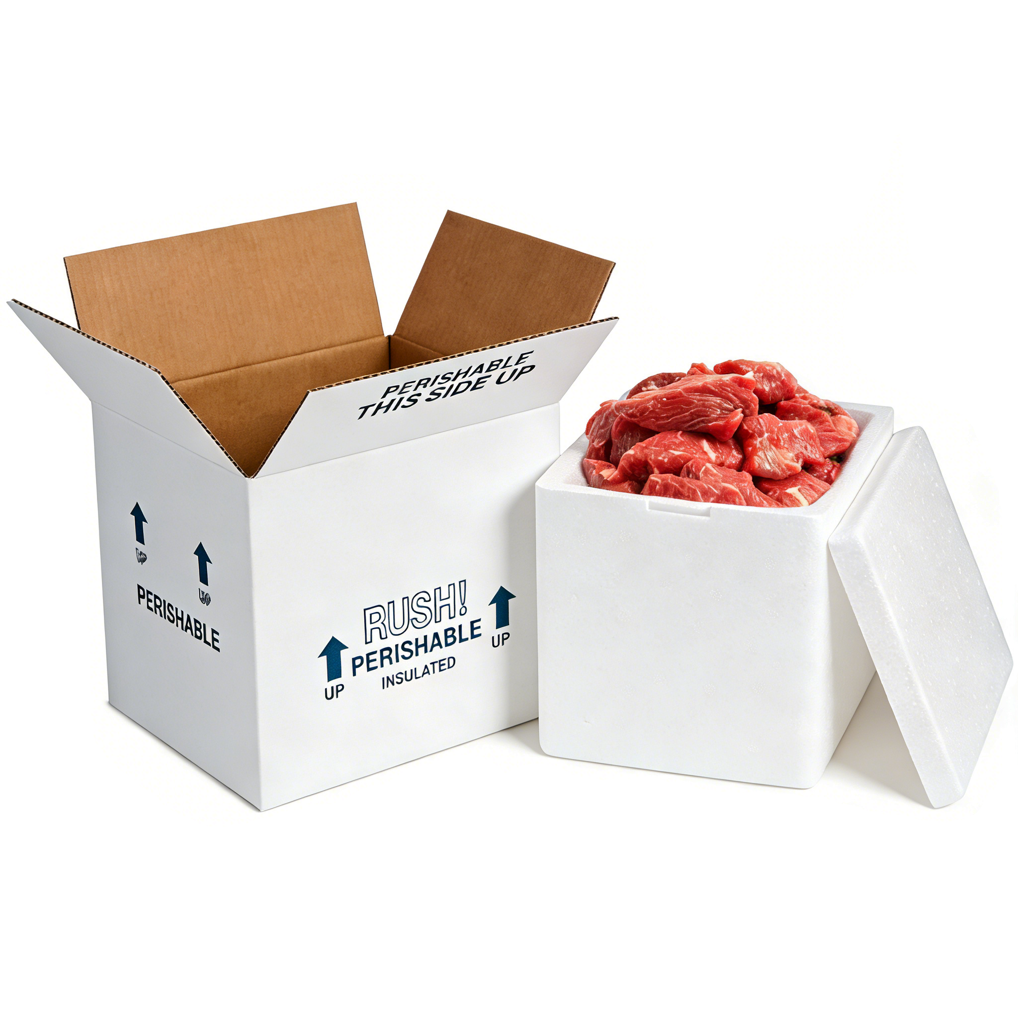 Custom White Foam Insulated Shipping Box Ice Packs Cold Chain Thermal Packaging Seafood Meat Transport Fozen Food Box