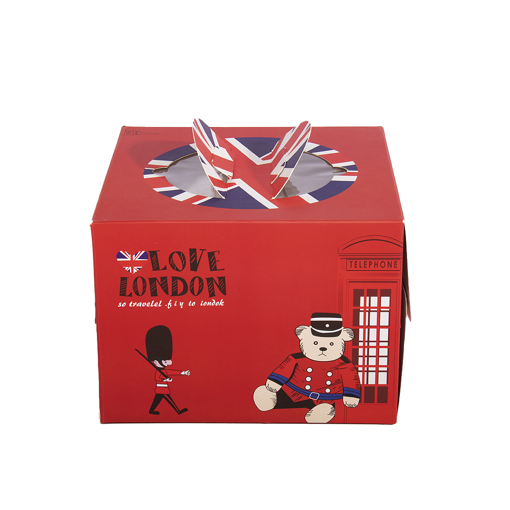 Premium Recyclable Rigid Corrugated Board Cake Boxes with Embossing Matt Lamination Tall 4-6 Inch Clear Window Birthday Gift Box