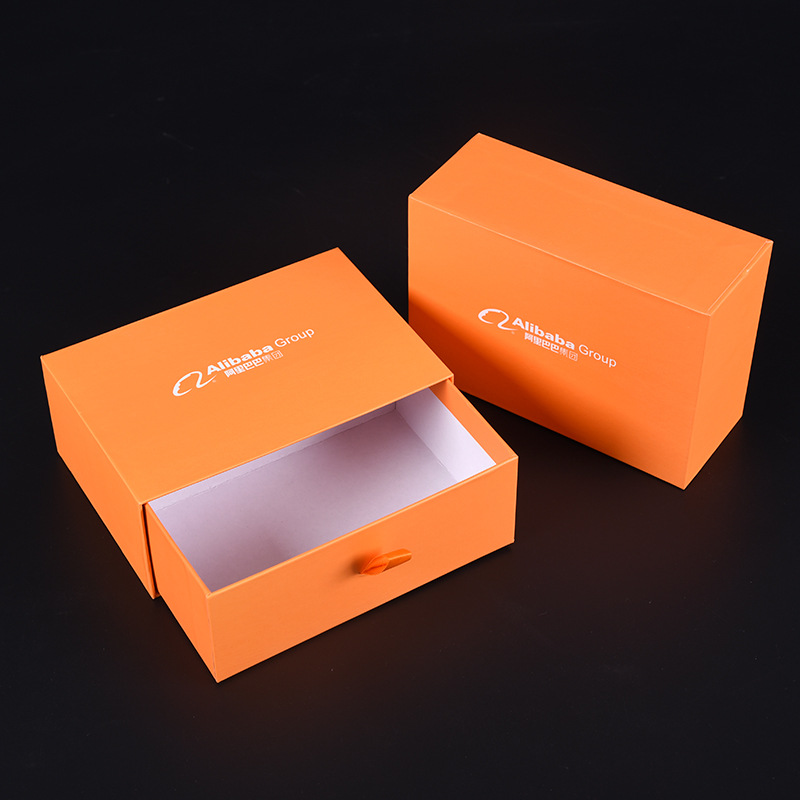 Custom Luxury Orange Rigid Cardboard Gift Box Matt Lamination Magnetic Closure Pull-Out Design For Jewelry Wallet Craft