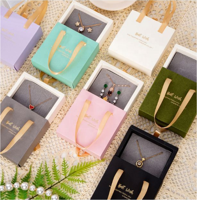 10*10*3.5cm Jewelry Cardboard Box Luxury Purple Jewelry Boxes with Handle for Packaging Jewelry Earrings Necklace