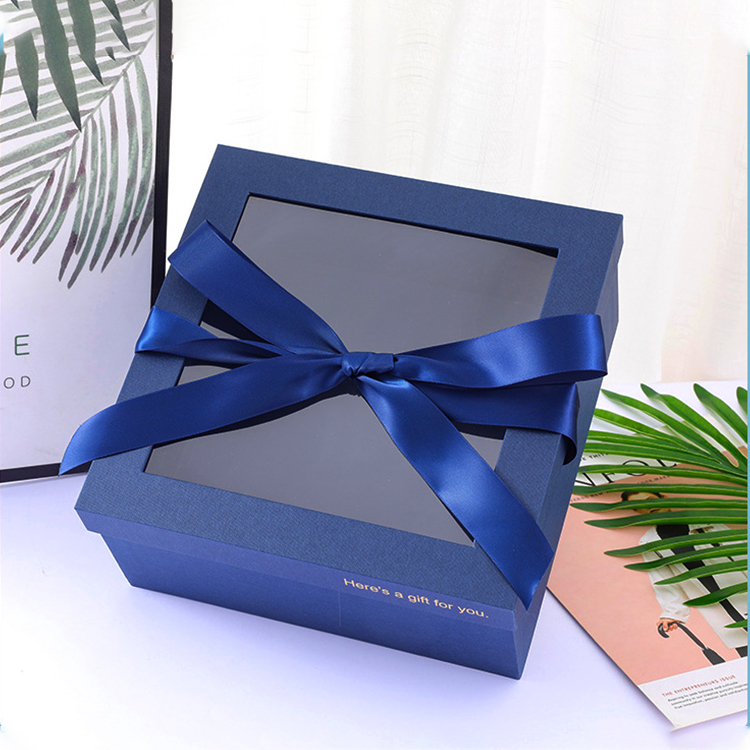 Custom logo Printed Lid and Base Boxes Fancy Christmas Gift Package Paper Box with clear Window