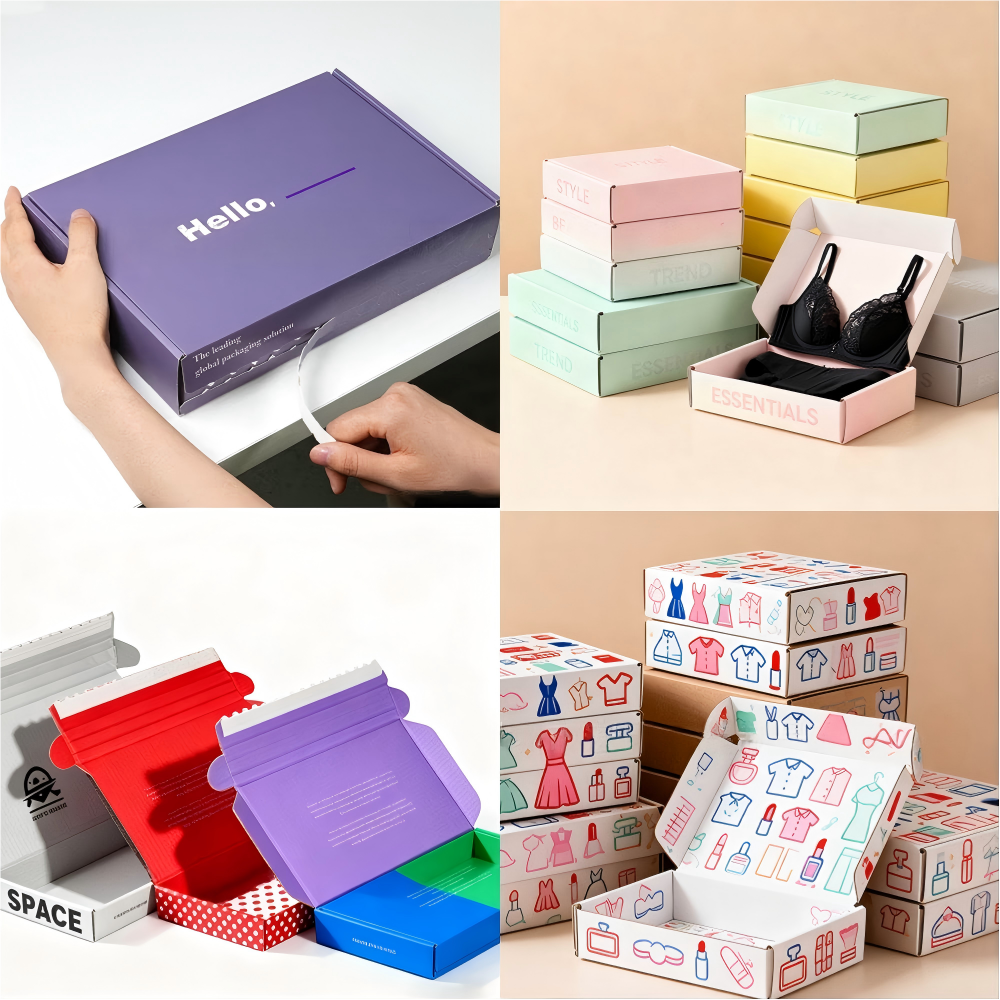 Eco Custom Corrugated Mailer Boxes With Tear Zipper, Self Adhesive Shipping Paper Boxes for Shoes Clothing Apparel