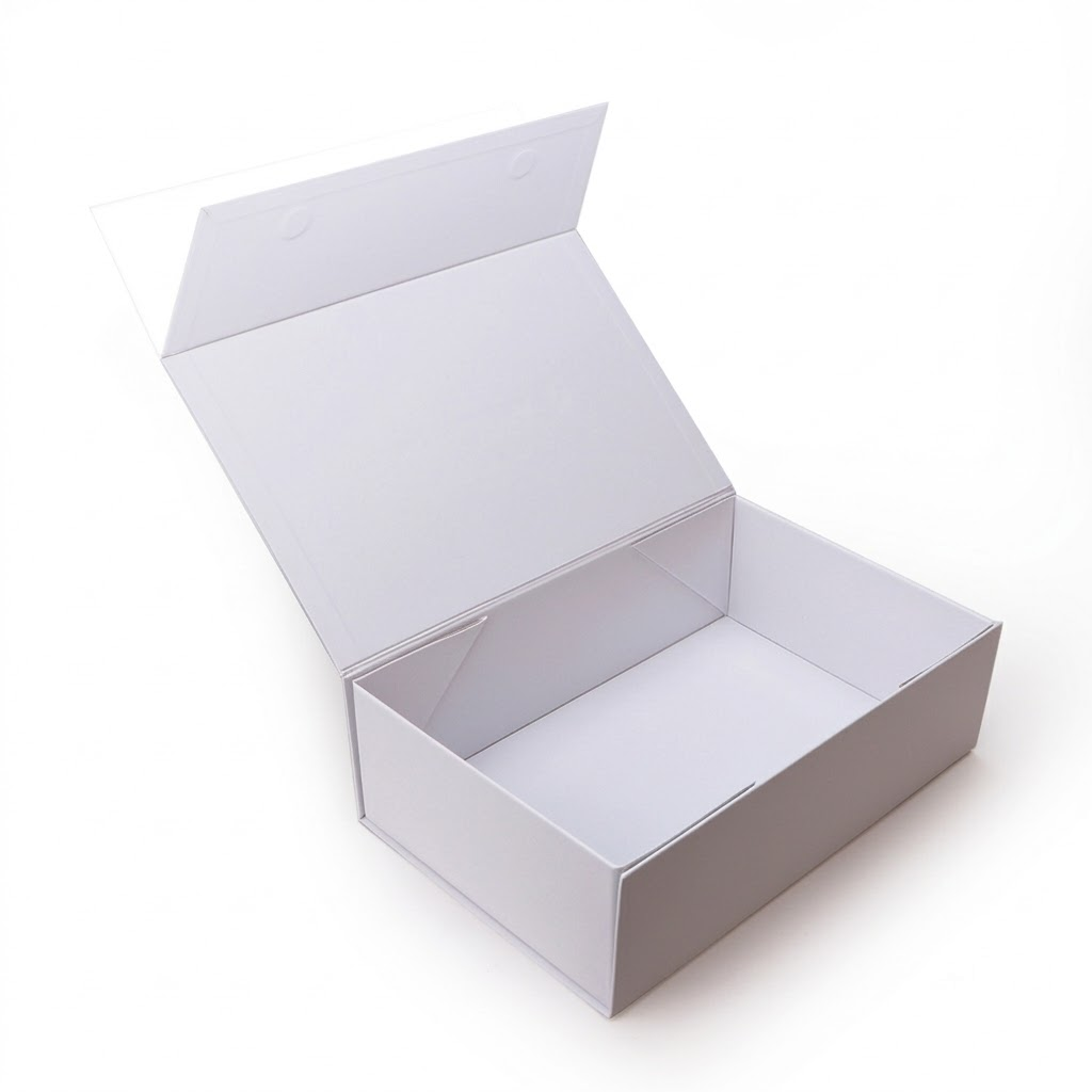 Custom White Rigid Paperboard Magnetic Book Style Box with Ribbon Pull Gold Logo for Wedding Jewelry Apparel Box Packaging
