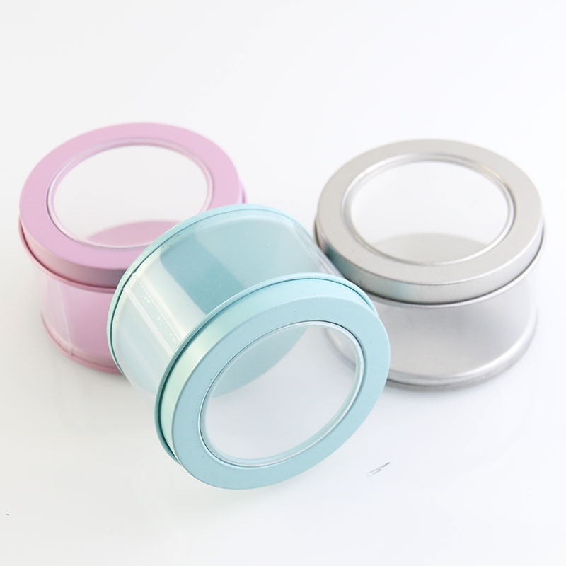 4OZ Eco-Friendly Customized Logo Silk Screen Printed Tinplate PVC Gift Boxes Open Window Metal Lid for Christmas Cake/Candy