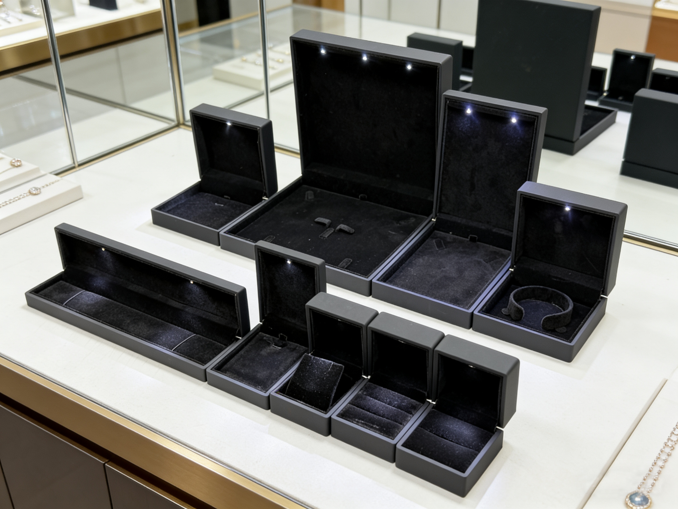 Stock Led Jewelry Box Black LED Ring Earring Pendant Bangle Chain Bracelet Gift Jewelry Boxes Luxury Led Jewelry Box