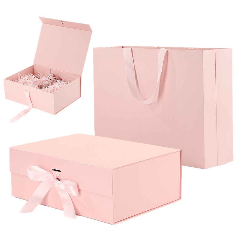 Specialty Paper Folding Gift Box Flip Magnetic Absorption Artistic Small Rectangular Valentine's Day Bow Packaging Printing