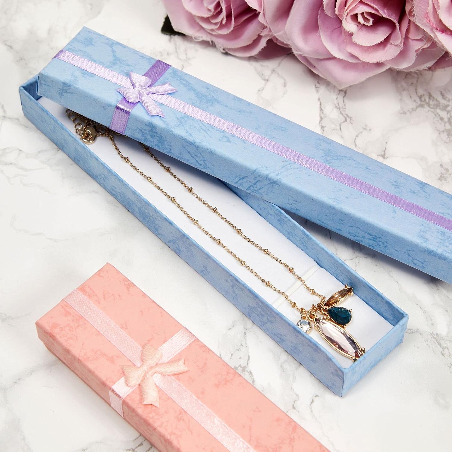Wholesale Jewelry Gift Boxes for Necklaces Bracelets, Nail Art Packaging with Lids and Decorative Ribbon Knot Jewelry Packaging