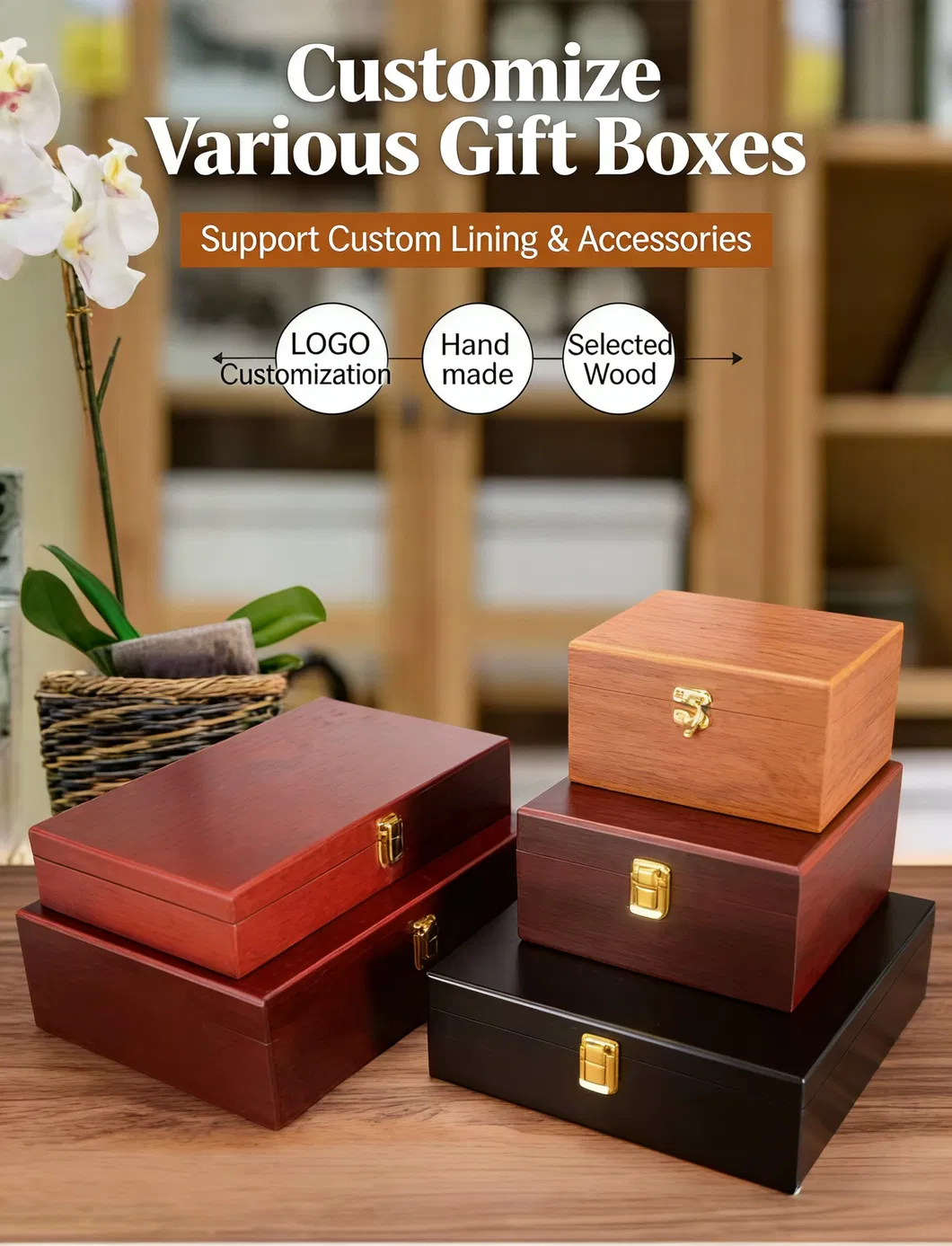 Elegant Wooden Gift Boxes for Jewelry, Watches, and Wine