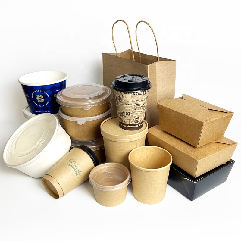 Disposable Packaging Waterproof 2 Two Compartments Fast Food Tray Kraft Rectangular Paper Salad Food Box with PET Lid