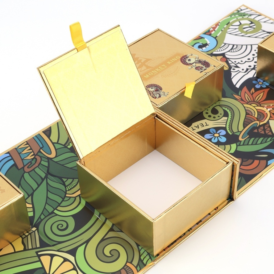 Portable Space-Saving Personalized Corrugated Multi-Compartment Fold-out Gift Box for Wine Packaging
