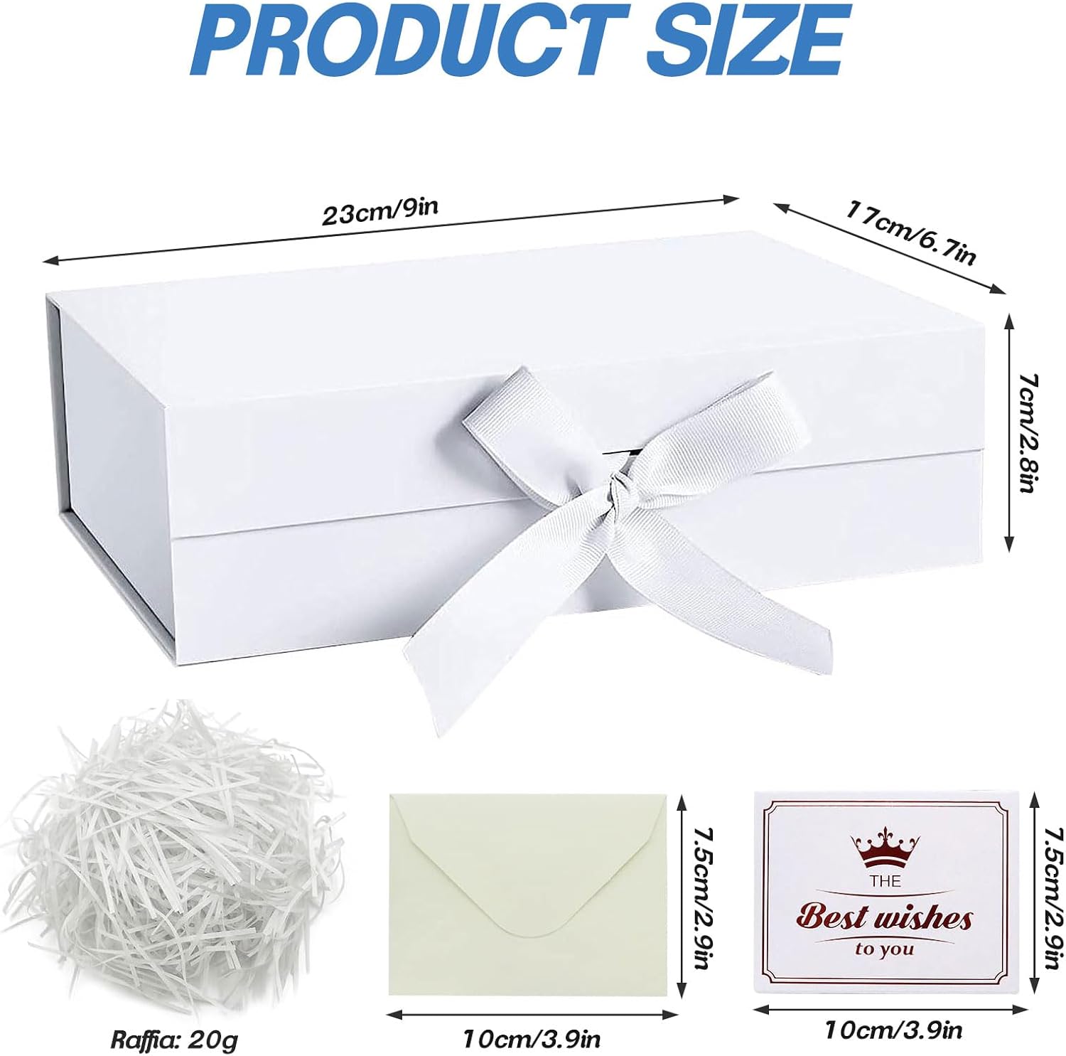 Luxury Premium White Paper Box Foldable 27x17x7cm Unique Gift Packaging with Magnetic Closure Raffia&amp; Card Ribbon Presentation