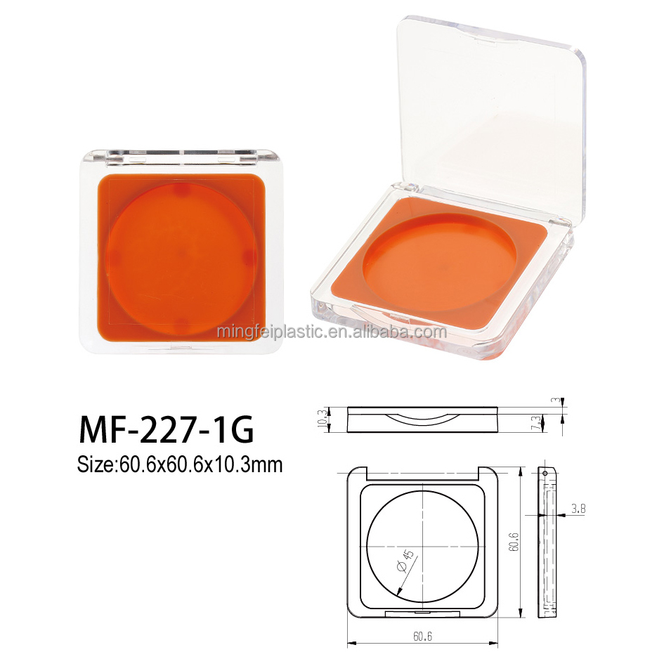Transparent Makeup Compact ABS &amp; PET Plastic Packaging Rectangle Pattern Empty Cosmetic Boxes Heart Inner Pan for Pressed Powder