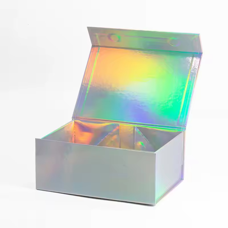Luxurious Fancy Holographic Colored A4 Deep-size Cardboard Gift Box Magnetic Closure Recycled Materials Embossing Sponge Lining