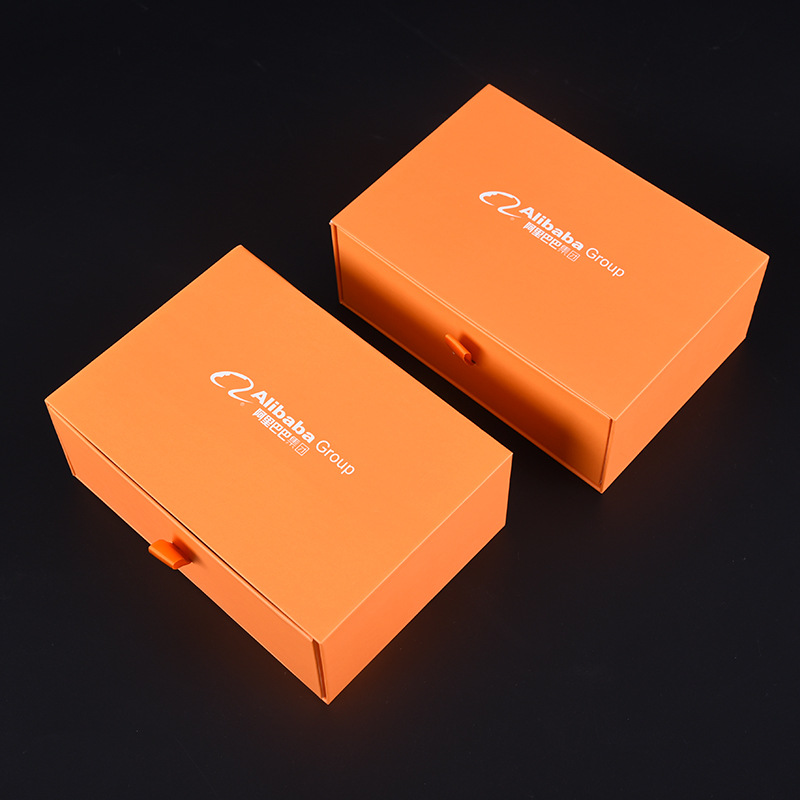 Custom Luxury Orange Rigid Cardboard Gift Box Matt Lamination Magnetic Closure Pull-Out Design For Jewelry Wallet Craft