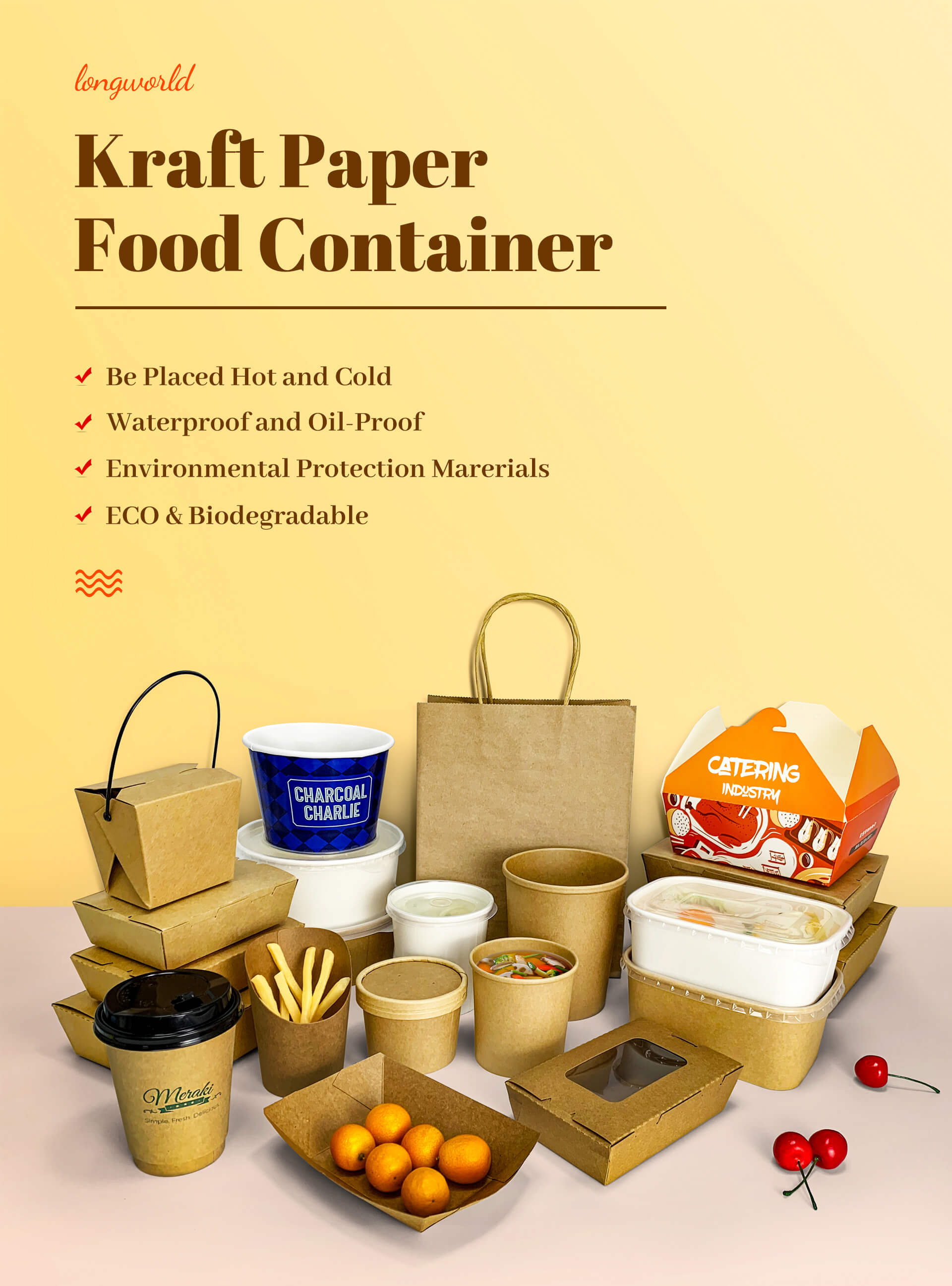 Disposable Packaging Waterproof 2 Two Compartments Fast Food Tray Kraft Rectangular Paper Salad Food Box with PET Lid