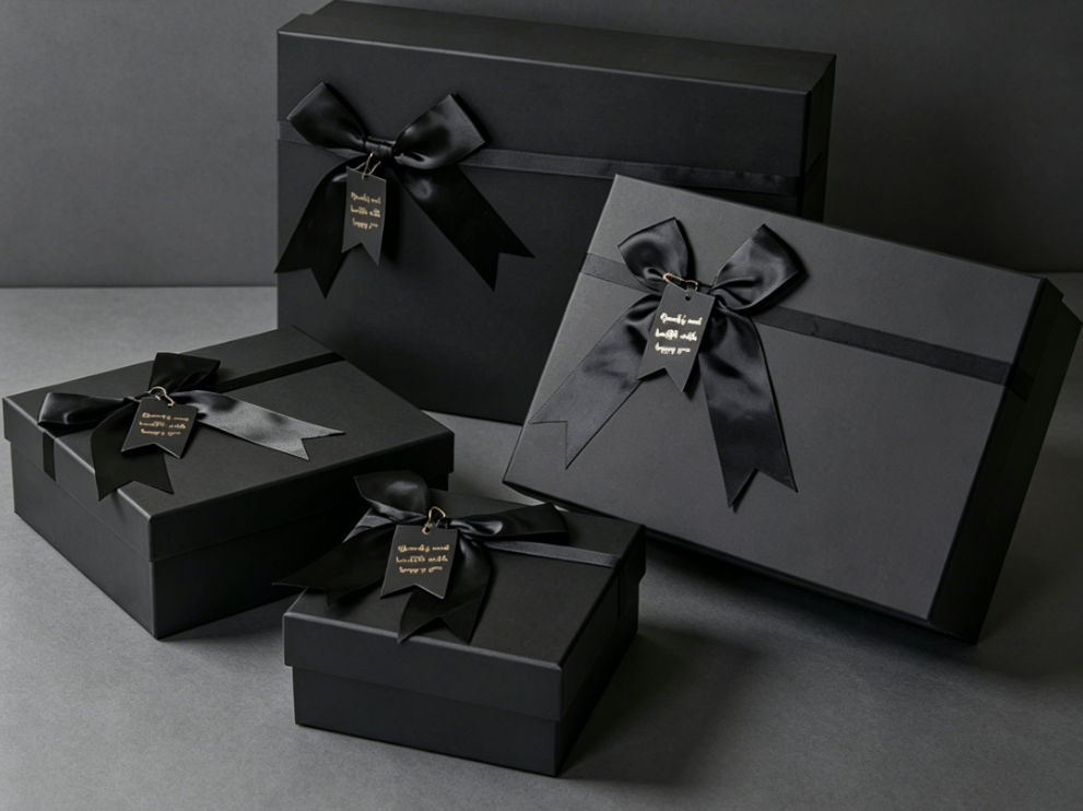 Custom Luxury Black Rigid Gift Box with Lid Recyclable Cardboard Packaging Box for Perfume Birthday Souvenir Gifts