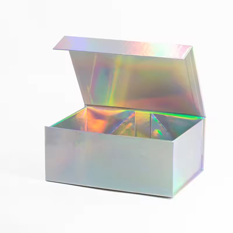 Luxurious Fancy Holographic Colored A4 Deep-size Cardboard Gift Box Magnetic Closure Recycled Materials Embossing Sponge Lining