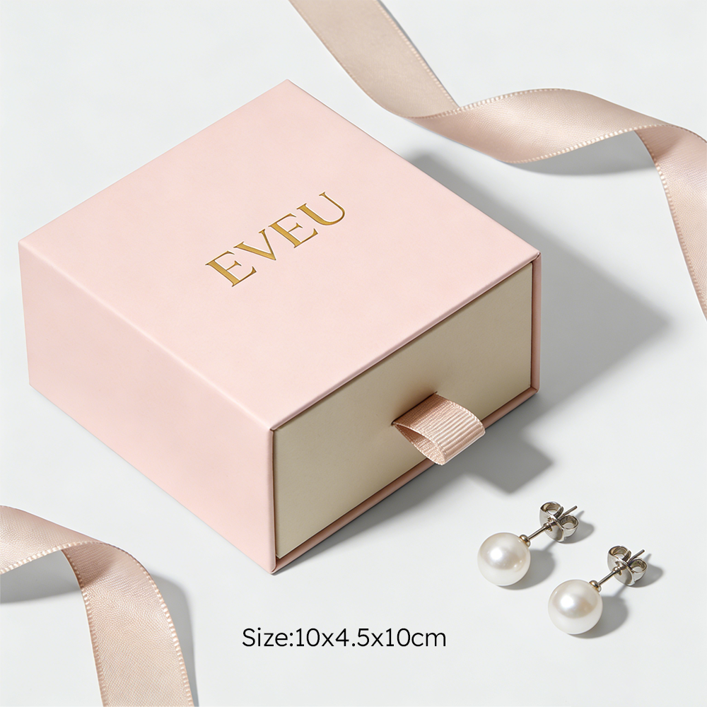 Customized High-End Eco-Friendly Biodegradable Drawer Stud Earrings Rigid Gift Box Matte Film Finish Four-Color Embossing