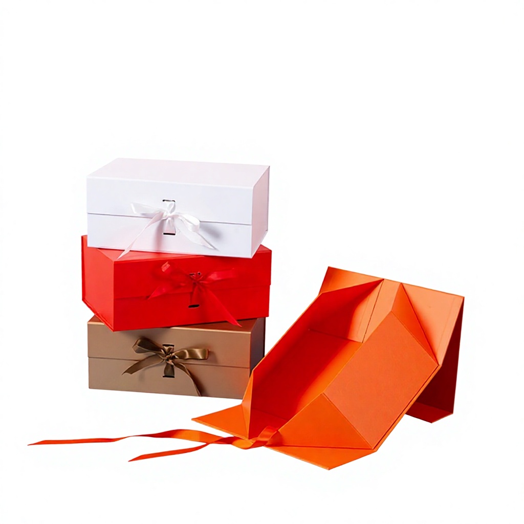 Customizable Rectangular Ribbon Folding Business Flip-top Gift Box Foldable Packaging Carton International Trade Universal Boxes