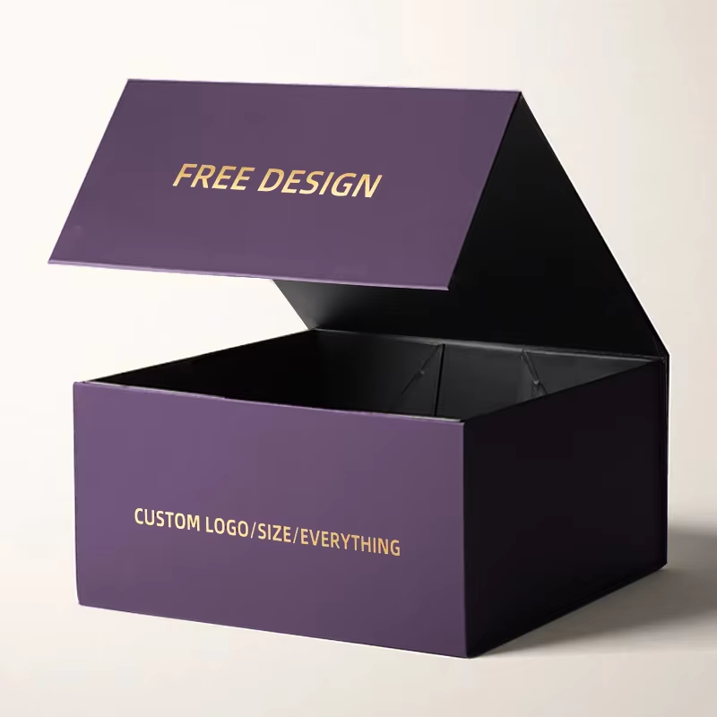 Free Design Custom Foldable Magnetic Gift Box Recyclable Luxury Purple Rigid Box Four-Color Printed Custom Logo Matt Lamination