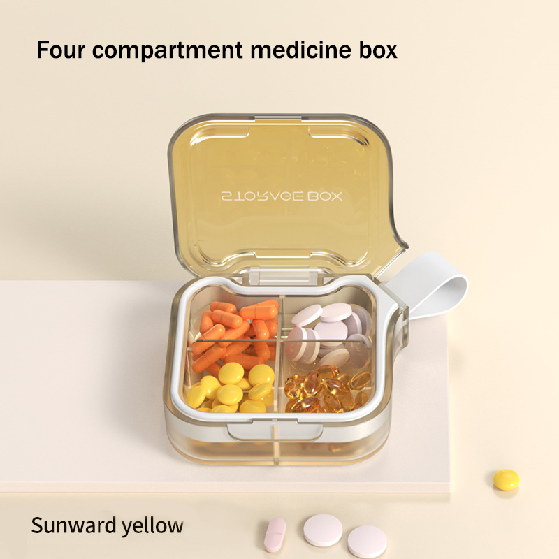 Portable Design 4 Grids Pill Box Organizer Outdoor Storage Case Promotional Gift