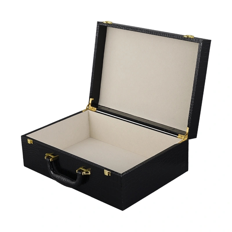 Luxury Box Leather Carrying Case Wine Wood Wine Gift Box Brown PU Leather Outside Custom Wine Box with Handle