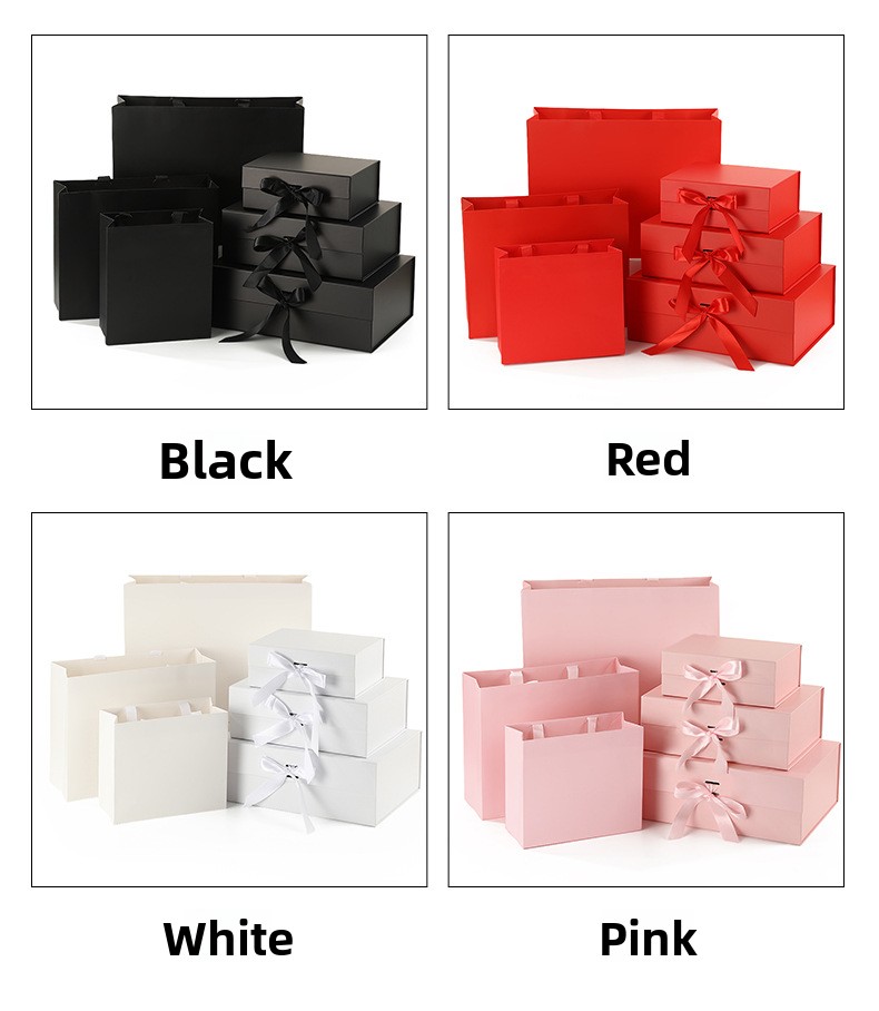Specialty Paper Folding Gift Box Flip Magnetic Absorption Artistic Small Rectangular Valentine's Day Bow Packaging Printing