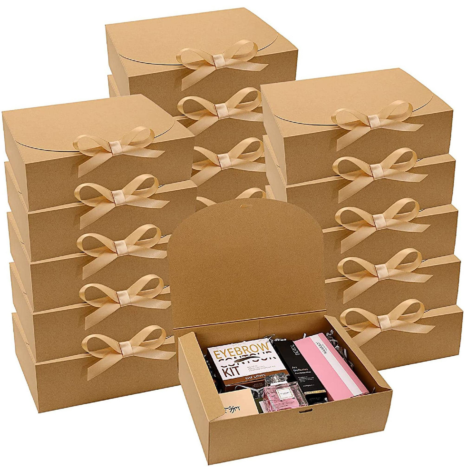 White Gift Box Kraft Paper with a Bow Party Favor Box for Holidays Decorative Packaging Box for Christmas Gifts