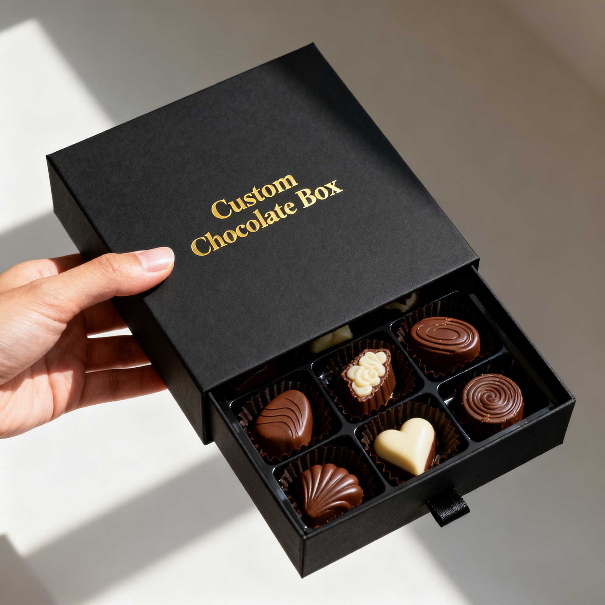 Custom Luxury Waterproof Kraft Paper Chocolates Drawer Gift Box with Sponge Lining Matt Lamination Embossing for Sushi Chocolate