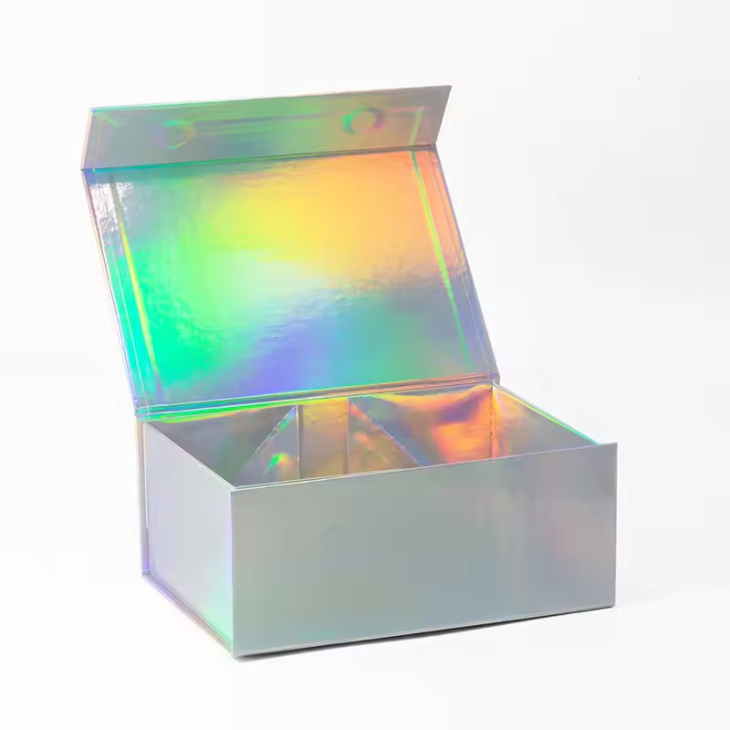 Luxurious Fancy Holographic Colored A4 Deep-size Cardboard Gift Box Magnetic Closure Recycled Materials Embossing Sponge Lining