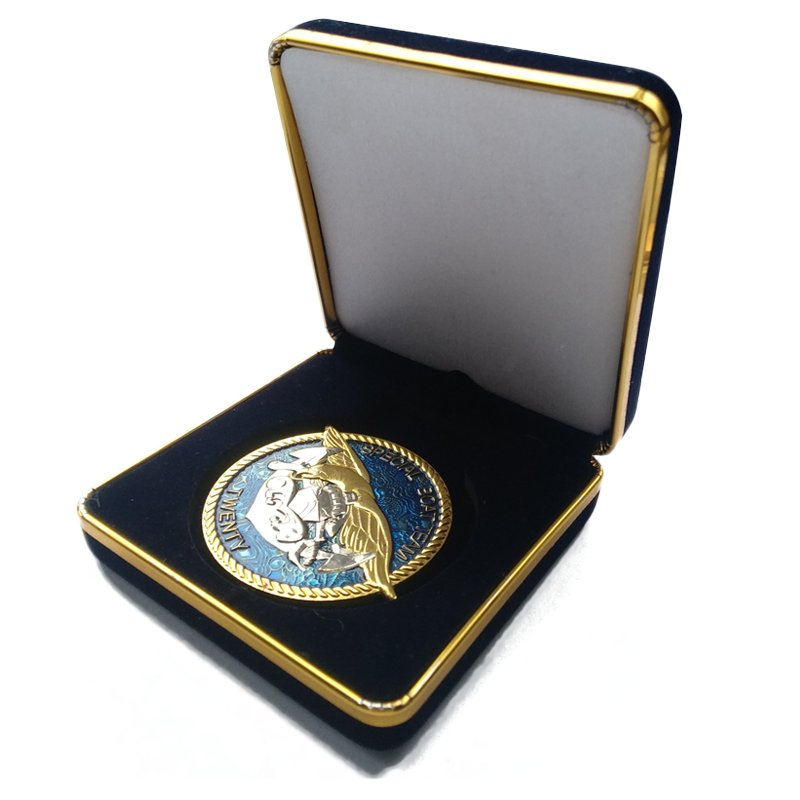 Promotional Gifts Stamping Logo Commemorative Medal Challenge Coin PU Leather Velvet Plastic Box