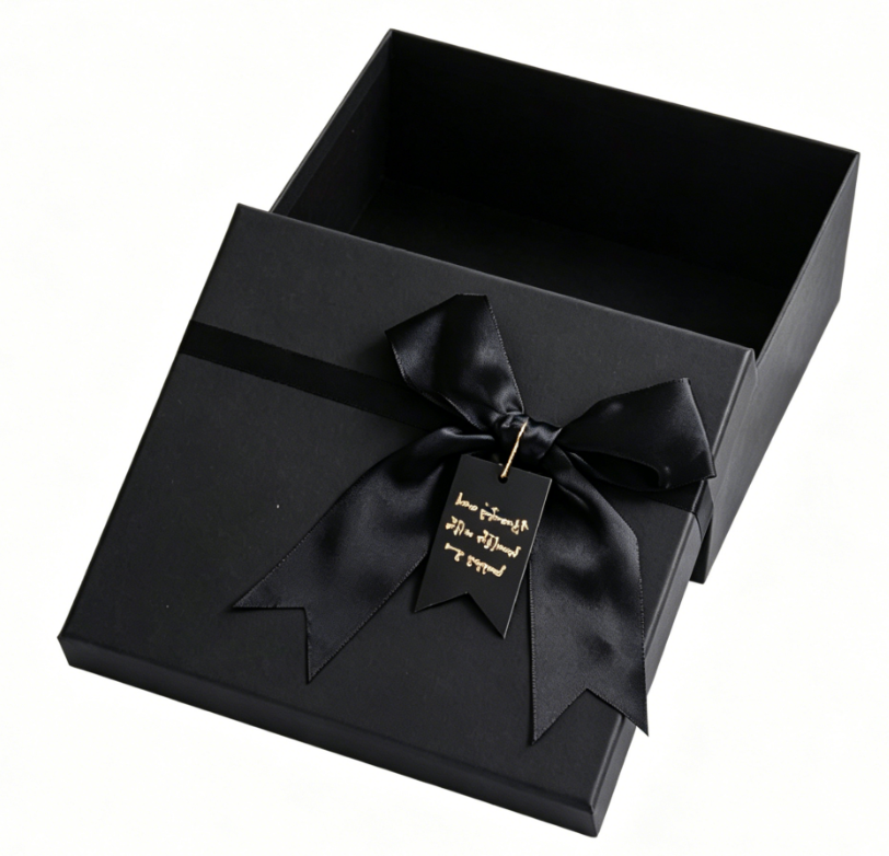 Custom Luxury Black Rigid Gift Box with Lid Recyclable Cardboard Packaging Box for Perfume Birthday Souvenir Gifts