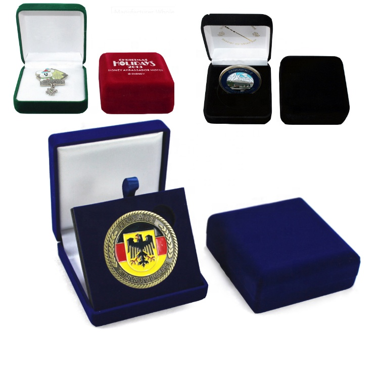 Promotional Gifts Stamping Logo Commemorative Medal Challenge Coin PU Leather Velvet Plastic Box