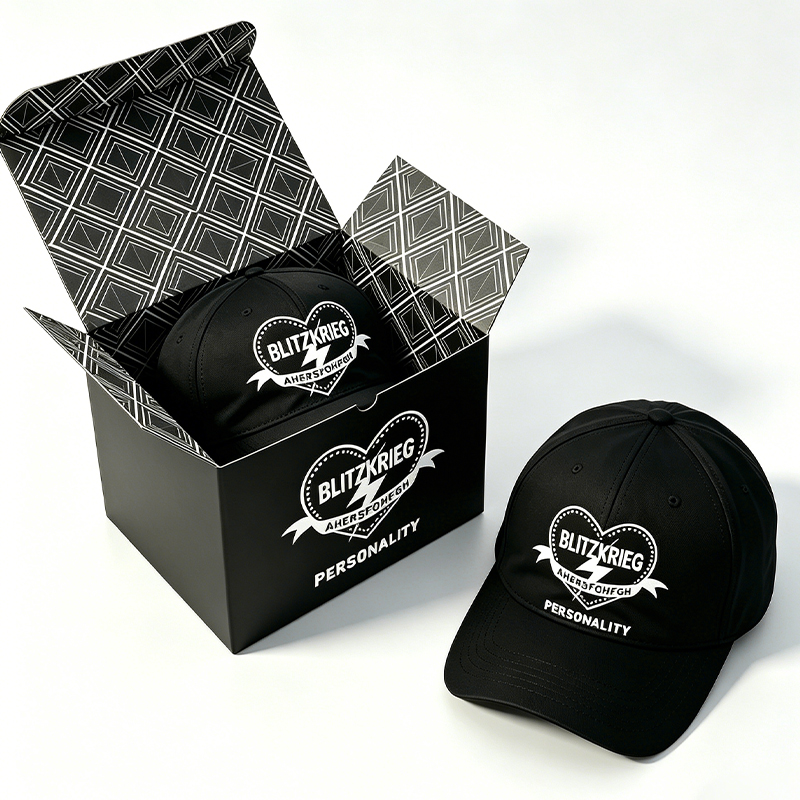 High End Luxury Quilted Black Custom Logo Personalized Double Sided Cardboard Baseball Cap Trucker Hat Packaging Boxes