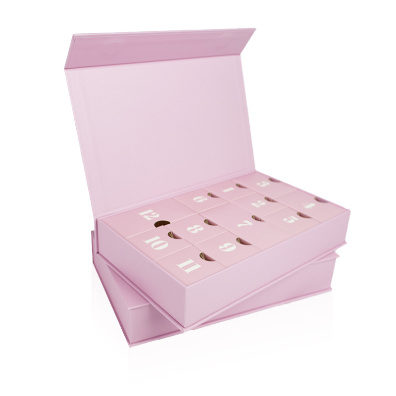 Wholesale Prompt Goods Empty Countdown Pink 12 Days Recyclable Magnetic Gift Box Mystery Christmas Advent Calendar Box