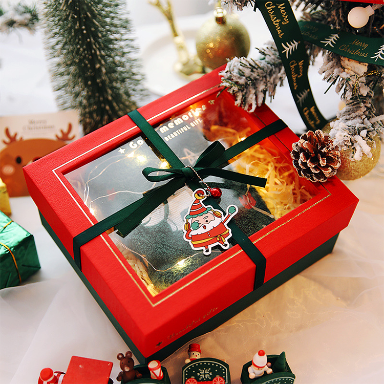 Custom logo Printed Lid and Base Boxes Fancy Christmas Gift Package Paper Box with clear Window