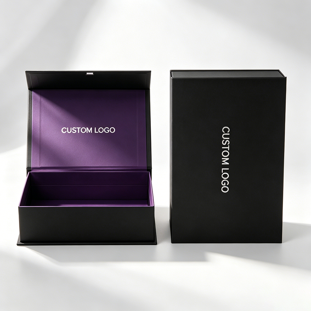 Premium Custom Logo Luxury Large Matte Rigid Paper Cardboard Black Foldable Empty Magnetic Folding Closure Gift Box Packaging