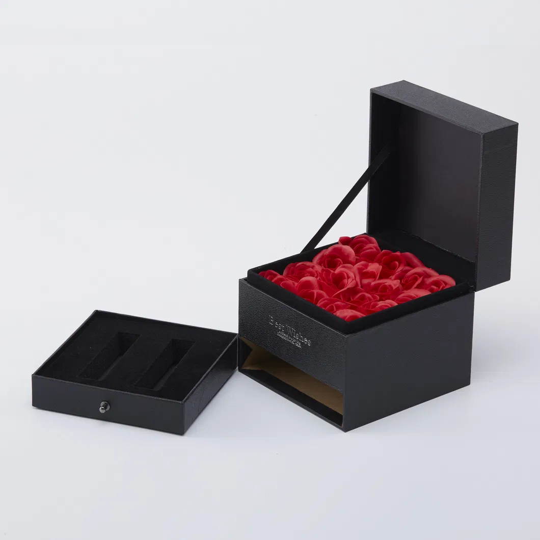Factory Price Luxury Custom Jewellery Gift Box Hot Product Box Black Box Rose Flower Decorate