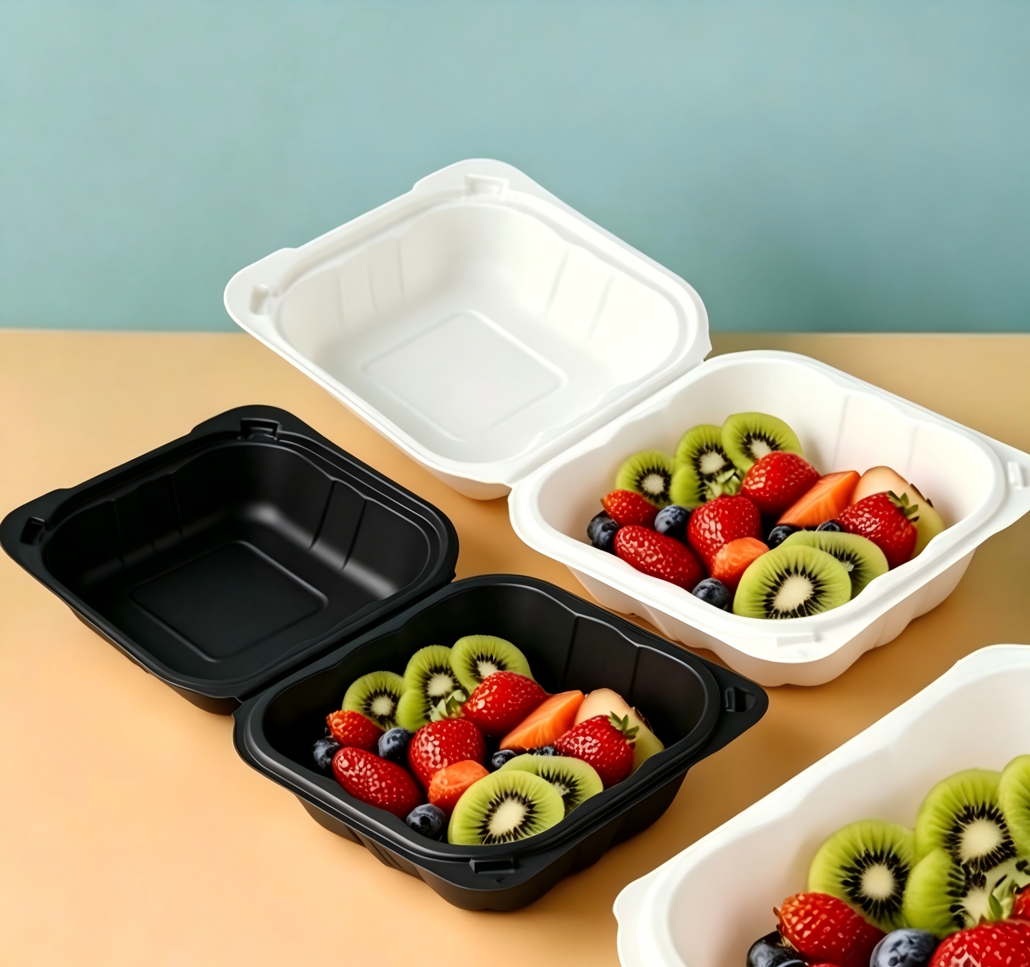 Black White Biodegradable Clamshell Takeout Containers MFPP Disposable Food Packaging Boxes for Hamburger Burger Lunch