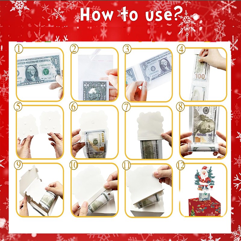 Christmas Party Happy Holiday Surprise Magnetic Cash Gifts Box Money Holder Includes Transparent Bags for Recycled Materials