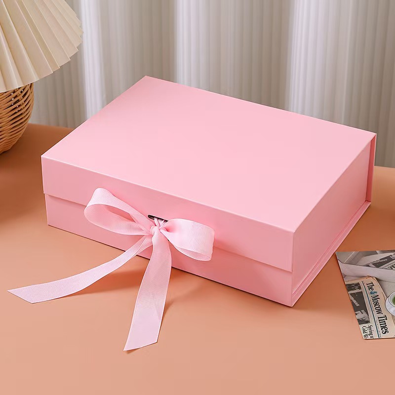Eco-Friendly Custom Craft Paper Gift Boxes with Lids and Ribbon-Wholesale Fashion Packaging Gift Boxes Pink
