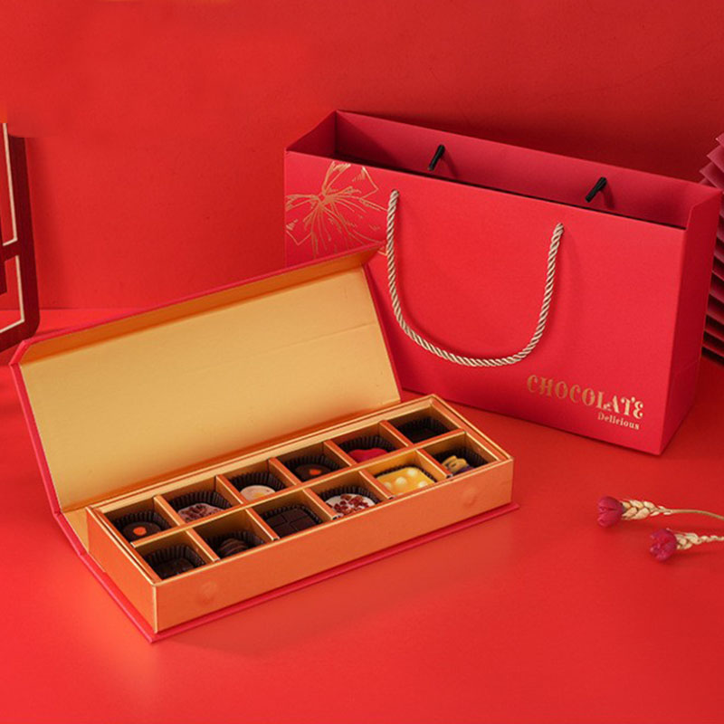 Custom Hot Stamping Logo Gift Packaging Magnetic Lid Paper Boxes Recyclable Luxury Elegant Chocolate Box With 12 Dividers