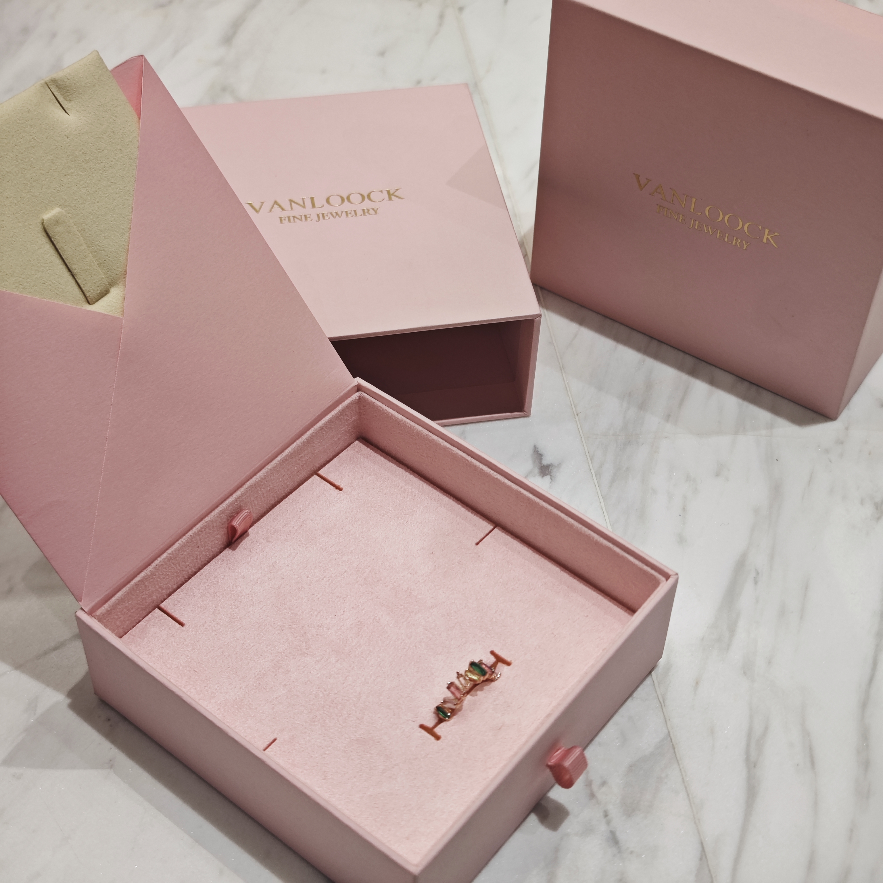 Luxury Pink Jewelry Gift Box with Velvet Interior for Rings Earrings Bracelets, Elegant Packaging for Special Occasions