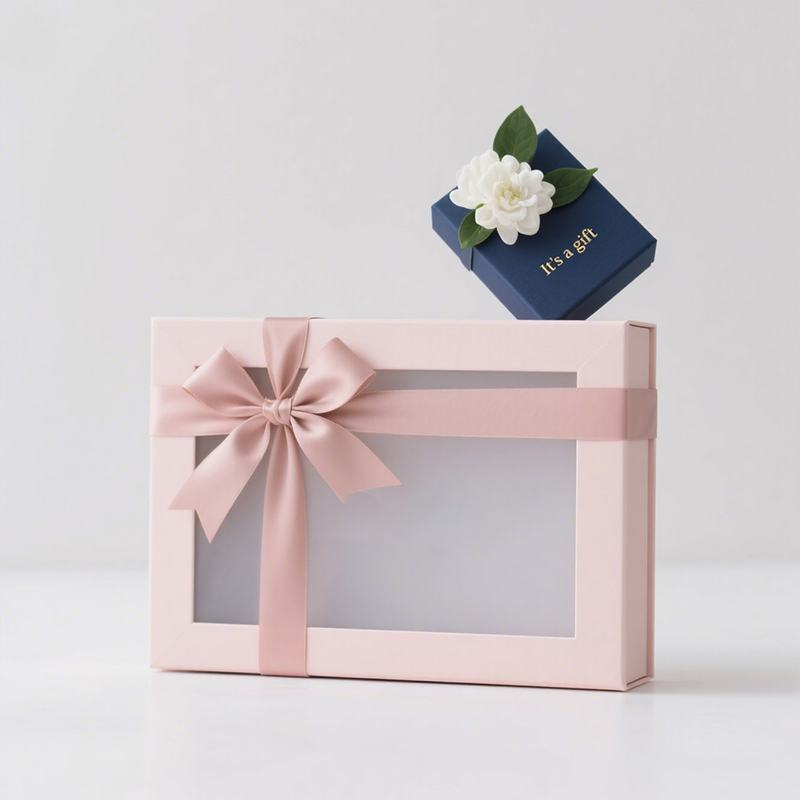 Wholesale Custom Cardboard with Ribbon Decoration Birthday Holiday Gift Box Sturdy Gift Box with Transparent Window