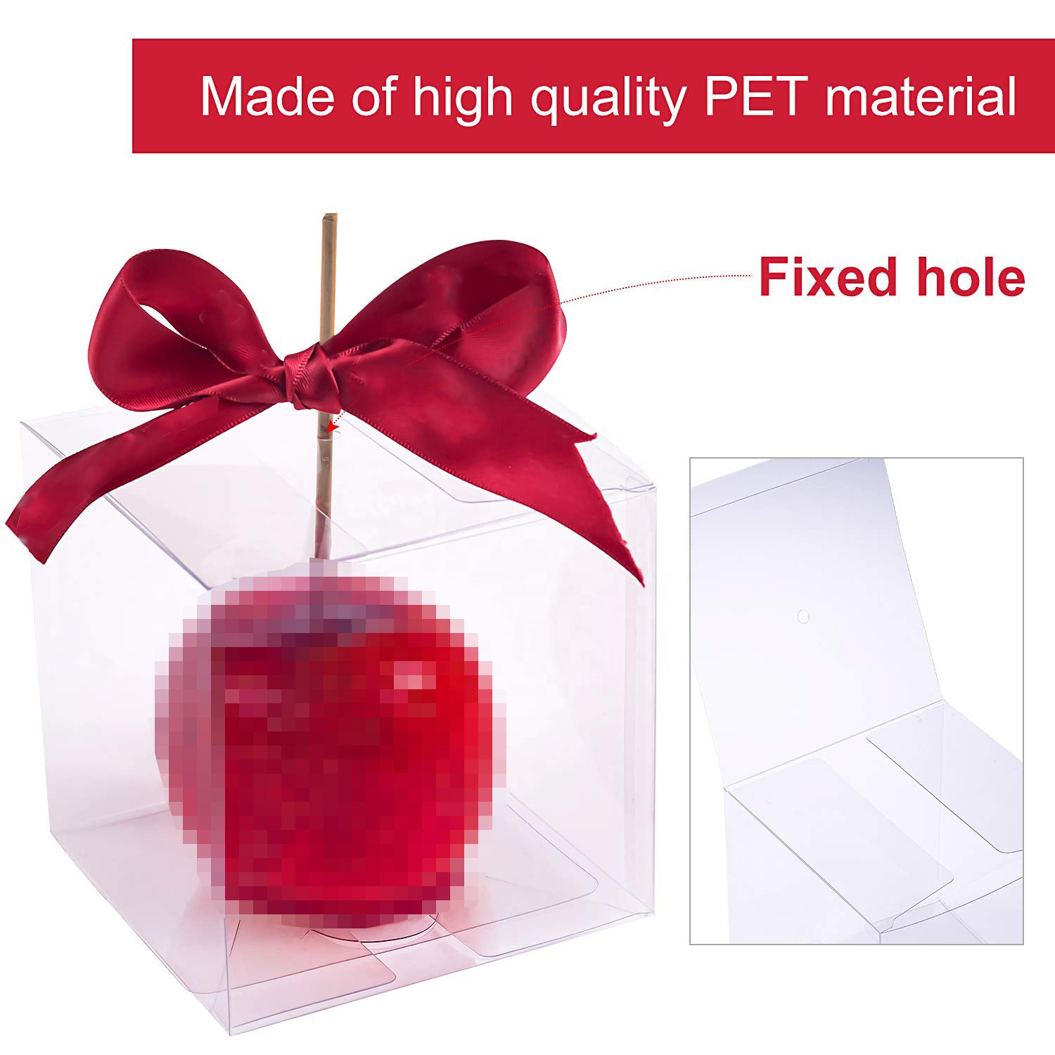 Custom Clear Candy Apple Boxes 4"X 4"X 4" Transparent Pet Pvc Plastic Food-Grade Treat Box for Caramel Cake Cookies Chocolate