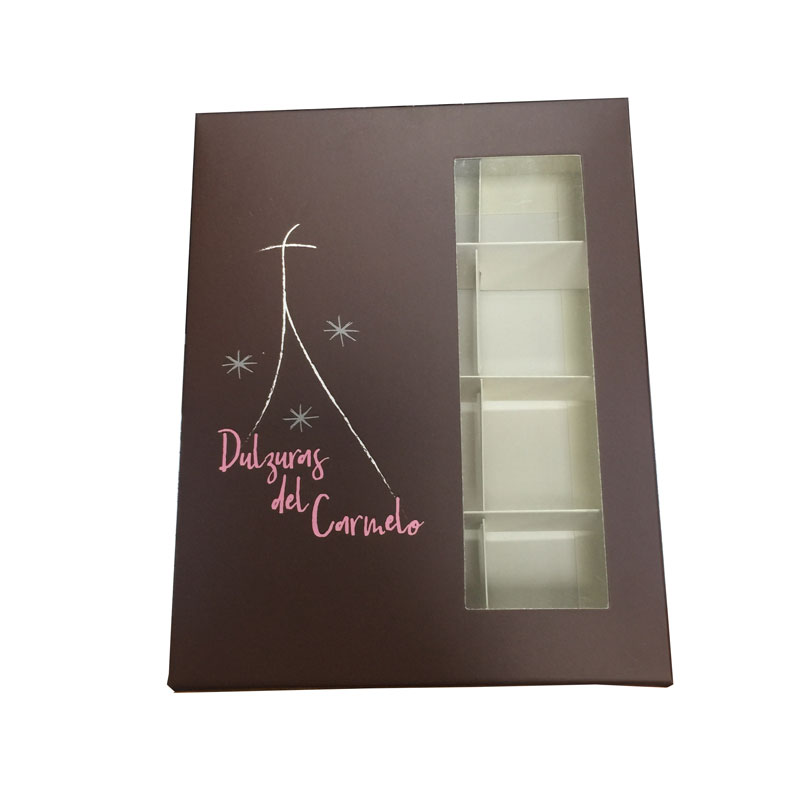 Custom Printed Clear Window Biodegradable Paper Chocolate Truffle Packaging Box with Divider Matt Lamination Folders Style