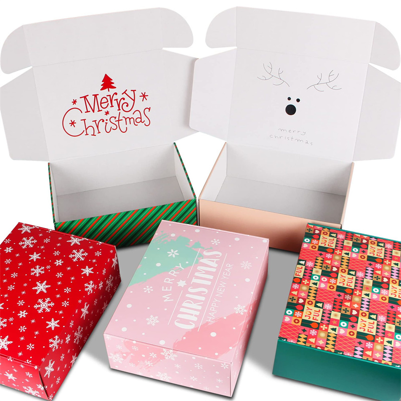 Custom Retail Logo Color Paper Mailing Product Gift Box Printed Corrugated Folding Shipping Kraft Mailer Packaging Cardboard Boxes for Christmas Xmas