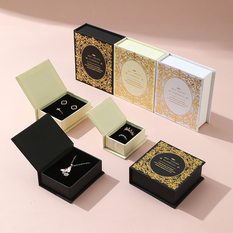 Custom Hot Stamping Logo Recyclable Embossing Book Shape Package GiftJewelry Box for Ring Pendant Storage Box